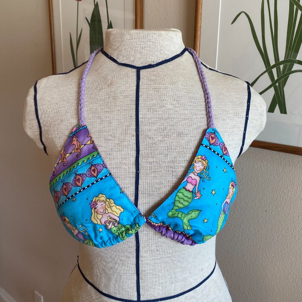 Handmade fabric & crochet bikini top adjustable festival top